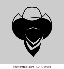 Cowboy masked outlaw portrait symbol on gray backdrop. Design element