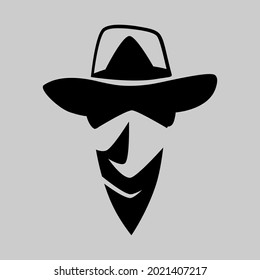 Cowboy masked outlaw portrait symbol on gray backdrop. Design element