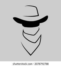 Cowboy masked outlaw portrait symbol on gray backdrop. Design element