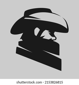 Cowboy masked outlaw symbol side view on gray backdrop. Design element