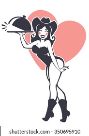 cowboy menu, vector pinup girl in cowboy outfit