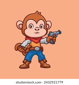 Ilustración de personaje de dibujos animados lindo de mono vaquero