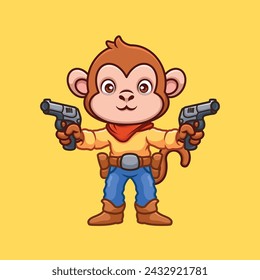 Cowboy Monkey Cute Cartoon Character Illustration