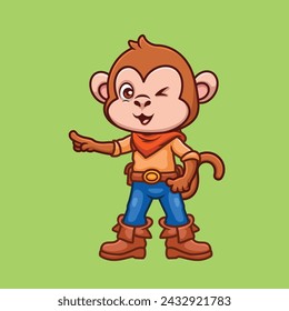 Cowboy Monkey Cute Cartoon Character Illustration