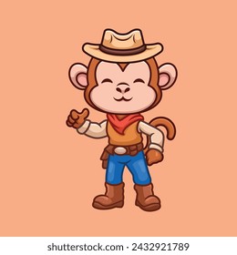 Cowboy Monkey Cute Cartoon Character Illustration