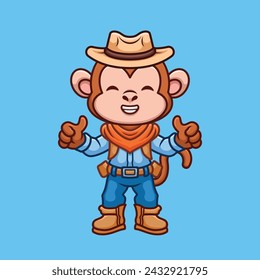 Ilustración de personaje de dibujos animados lindo de mono vaquero