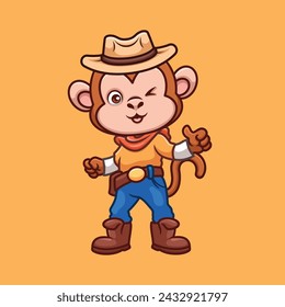 Cowboy Affe niedliche Cartoon Figur Illustration