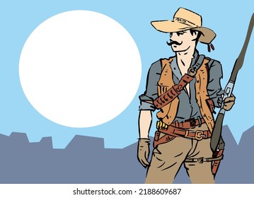  Cowboy und der Mond, Vektorgrafik, Illustration, Hintergrund