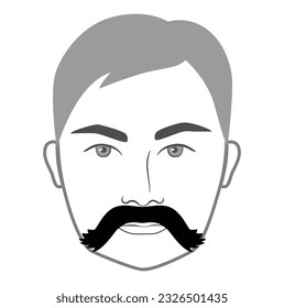 Cowboy mustache Beard style men face illustration Facial hair. Vector grey black portrait male Fashion template flat barber collection set. Stylish hairstyle isolated outline on white background.