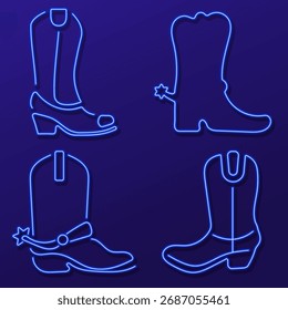 cowboy neon icon group, ilustração vetorial no fundo preto.