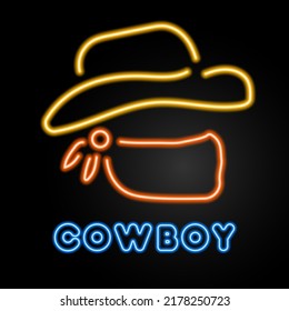 cowboy neon sign, modern glowing banner design, colorful modern design trends on black background. Vector illustration.