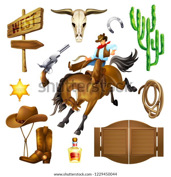 Cowboy Objects Wild West Wooden Pointer Stock Vector Royalty Free