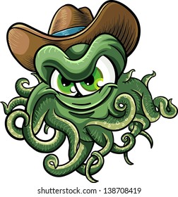 Cowboy octopus character isolated on white background