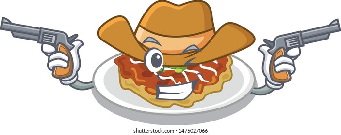 Cowboy okonomiyaki is cooked in cartoon pan