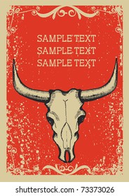 Cowboy old paper background for text with bull skull .Retro image for text