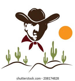 cowboy on the background of desert with cactus