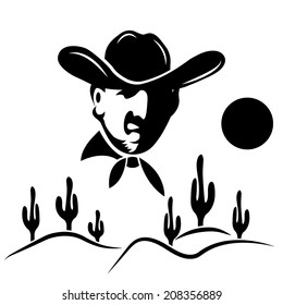cowboy on the background of desert with cactus
