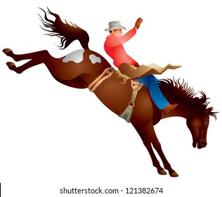 Cowboy on the bronco horse rodeo vector illustration from the Wild West series