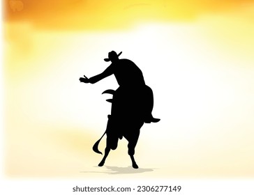 Cowboy on bucking cow jumping. bull vector for mascot or logo isolated on  background.