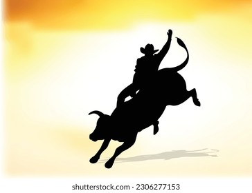 Cowboy on bucking cow jumping. bull vector for mascot or logo isolated on  background.