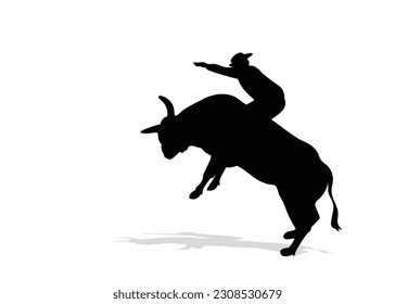 Cowboy on bucking cow jumping. bull vector for mascot or logo isolated on  background.