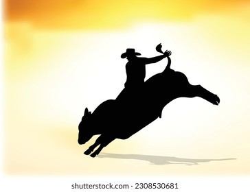 Cowboy on bucking cow jumping. bull vector for mascot or logo isolated on  background.