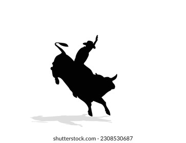 Cowboy on bucking cow jumping. bull vector for mascot or logo isolated on  background.