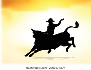 Cowboy on bucking cow jumping. bull vector for mascot or logo isolated on  background.