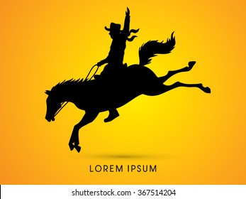 Cowboy on bucking horse jumping graphic vector.