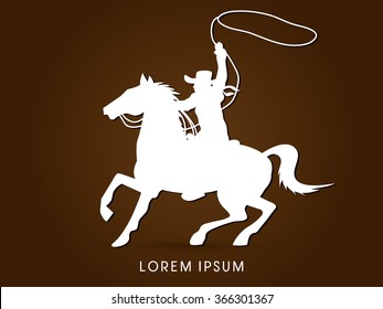 Cowboy on bucking horse running with lasso graphic vector.