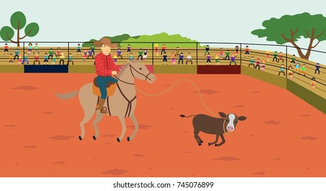 Cowboy on Horse. Rodeo background