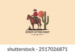 Cowboy on horseback with cactus, representing the wild west spirit.