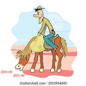 Cowboy on horseback, funny vector illustration
