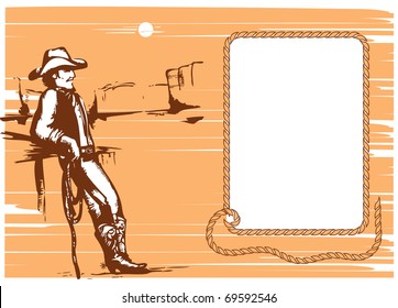 Cowboy on rancho with lasso.Vector graphic image.