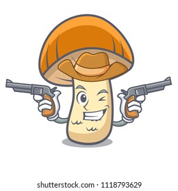 Cowboy orange cap boletus mushroom character cartoon