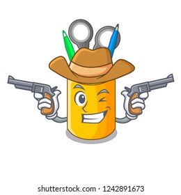 Cowboy organizer desktop top view with cartoon