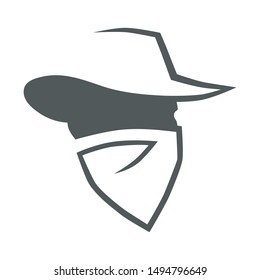 Cowboy outlaw head symbol on white backdrop. Design element