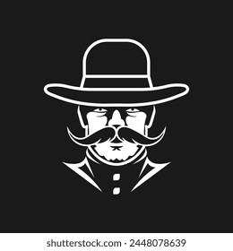 Cowboy outlaw portrait symbol on black background. Cowboy head Silhouette Logo. Western design.