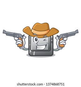Cowboy P button installed on cartoon computer