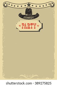 Cowboy party background with western decoration.Vector image for text or design