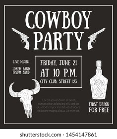 Cowboy Party Banner Template, Design Element Can Be Used for Poster, Card, Invitation, Flyer Vector Illustration