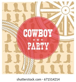 Cowboy party card with western decoration and text 