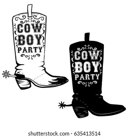 Cowboy party. Hand drawn Cowboy boots illustration. Design element for poster, flyer. Vector illustration