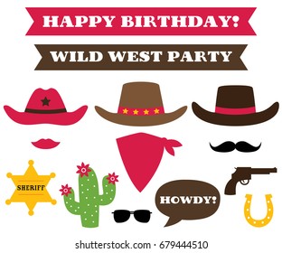 Cowboy party hats and western design elements