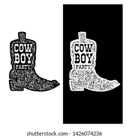 Cowboy party. Illustration of cowboy boot isolated on white. Design element for logo, label, sign, poster, flyer. Vector illustration