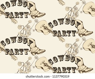 Cowboy party. Seamless pattern. Vector illustration