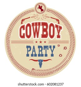 Cowboy Party Western Label.Vector Vintage Card Background With Guns And Text