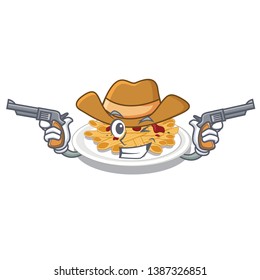 Cowboy pasta is served on cartoon plates