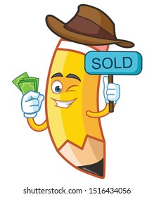 cowboy pencil cartoon character mascot vector design