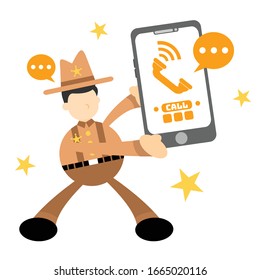 cowboy and phone call flat design illustration good use for presentation
